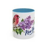 New Hampshire State Bird and Flower Mug, Watercolor Botanical Coffee Cup, Nature Lover Gift, 11oz 15oz Accent Mug — 11oz / Light Blue — front