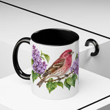 New Hampshire State Bird and Flower Mug, Watercolor Botanical Coffee Cup, Nature Lover Gift, 11oz 15oz Accent Mug — 11oz / Black — context-2