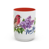 New Hampshire State Bird and Flower Mug, Watercolor Botanical Coffee Cup, Nature Lover Gift, 11oz 15oz Accent Mug — 15oz / Red — front