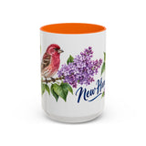 New Hampshire State Bird and Flower Mug, Watercolor Botanical Coffee Cup, Nature Lover Gift, 11oz 15oz Accent Mug — 15oz / Orange — front