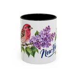 New Hampshire State Bird and Flower Mug, Watercolor Botanical Coffee Cup, Nature Lover Gift, 11oz 15oz Accent Mug — 11oz / Black — front