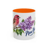 New Hampshire State Bird and Flower Mug, Watercolor Botanical Coffee Cup, Nature Lover Gift, 11oz 15oz Accent Mug — 11oz / Orange — front