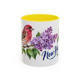 New Hampshire State Bird and Flower Mug, Watercolor Botanical Coffee Cup, Nature Lover Gift, 11oz 15oz Accent Mug — 11oz / Yellow — front