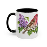 New Hampshire State Bird and Flower Mug, Watercolor Botanical Coffee Cup, Nature Lover Gift, 11oz 15oz Accent Mug — 11oz / Black — left
