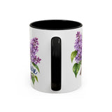 New Hampshire State Bird and Flower Mug, Watercolor Botanical Coffee Cup, Nature Lover Gift, 11oz 15oz Accent Mug — 11oz / Black — back