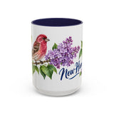 New Hampshire State Bird and Flower Mug, Watercolor Botanical Coffee Cup, Nature Lover Gift, 11oz 15oz Accent Mug — 15oz / Navy — front