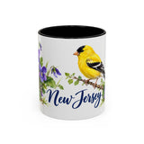 New Jersey State Bird and Flower Mug, Watercolor Botanical Coffee Cup, Nature Lover Gift, 11oz 15oz Accent Mug — 11oz / Black — front