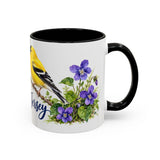 New Jersey State Bird and Flower Mug, Watercolor Botanical Coffee Cup, Nature Lover Gift, 11oz 15oz Accent Mug — 11oz / Black — right