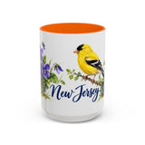 New Jersey State Bird and Flower Mug, Watercolor Botanical Coffee Cup, Nature Lover Gift, 11oz 15oz Accent Mug — 15oz / Orange — front