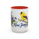 New Jersey State Bird and Flower Mug, Watercolor Botanical Coffee Cup, Nature Lover Gift, 11oz 15oz Accent Mug — 15oz / Red — front