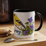 New Jersey State Bird and Flower Mug, Watercolor Botanical Coffee Cup, Nature Lover Gift, 11oz 15oz Accent Mug — 11oz / Black — context-1