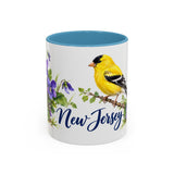 New Jersey State Bird and Flower Mug, Watercolor Botanical Coffee Cup, Nature Lover Gift, 11oz 15oz Accent Mug — 11oz / Light Blue — front