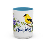 New Jersey State Bird and Flower Mug, Watercolor Botanical Coffee Cup, Nature Lover Gift, 11oz 15oz Accent Mug — 15oz / Light Blue — front