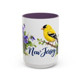 New Jersey State Bird and Flower Mug, Watercolor Botanical Coffee Cup, Nature Lover Gift, 11oz 15oz Accent Mug — 15oz / Purple — front