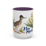 New Mexico State Bird and Flower Mug, Watercolor Botanical Coffee Cup, Nature Lover Gift, 11oz 15oz Accent Mug — 15oz / Purple — front