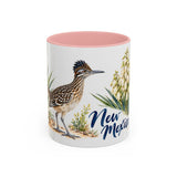 New Mexico State Bird and Flower Mug, Watercolor Botanical Coffee Cup, Nature Lover Gift, 11oz 15oz Accent Mug — 11oz / Pink — front