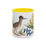 New Mexico State Bird and Flower Mug, Watercolor Botanical Coffee Cup, Nature Lover Gift, 11oz 15oz Accent Mug — 11oz / Yellow — front