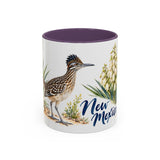 New Mexico State Bird and Flower Mug, Watercolor Botanical Coffee Cup, Nature Lover Gift, 11oz 15oz Accent Mug — 11oz / Purple — front