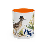 New Mexico State Bird and Flower Mug, Watercolor Botanical Coffee Cup, Nature Lover Gift, 11oz 15oz Accent Mug — 11oz / Orange — front