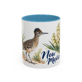 New Mexico State Bird and Flower Mug, Watercolor Botanical Coffee Cup, Nature Lover Gift, 11oz 15oz Accent Mug — 11oz / Light Blue — front