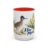 New Mexico State Bird and Flower Mug, Watercolor Botanical Coffee Cup, Nature Lover Gift, 11oz 15oz Accent Mug — 15oz / Red — front