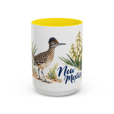 New Mexico State Bird and Flower Mug, Watercolor Botanical Coffee Cup, Nature Lover Gift, 11oz 15oz Accent Mug — 15oz / Yellow — front