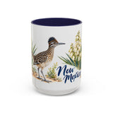 New Mexico State Bird and Flower Mug, Watercolor Botanical Coffee Cup, Nature Lover Gift, 11oz 15oz Accent Mug — 15oz / Navy — front