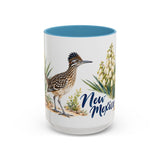 New Mexico State Bird and Flower Mug, Watercolor Botanical Coffee Cup, Nature Lover Gift, 11oz 15oz Accent Mug — 15oz / Light Blue — front