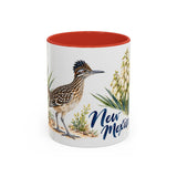 New Mexico State Bird and Flower Mug, Watercolor Botanical Coffee Cup, Nature Lover Gift, 11oz 15oz Accent Mug — 11oz / Red — front
