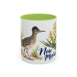New Mexico State Bird and Flower Mug, Watercolor Botanical Coffee Cup, Nature Lover Gift, 11oz 15oz Accent Mug — 11oz / Light Green — front