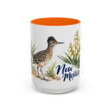 New Mexico State Bird and Flower Mug, Watercolor Botanical Coffee Cup, Nature Lover Gift, 11oz 15oz Accent Mug — 15oz / Orange — front