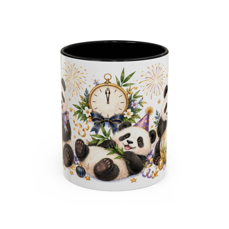 New Year Panda Mug, Midnight Bamboo, Cute Animal Lover Gift, Watercolor Ceramic Coffee Cup, 11oz 15oz — 11oz / Black — front
