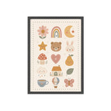 Nursery Icons Framed Nursery Poster, Storybook Kids Room Wall Art, A4 A3 Size — 6ad867532f6ce68f150209eb_96262_80266_front