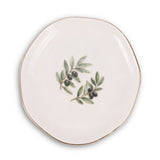 Olive Branch Ceramic Ring Dish, Gold Rim Trinket Tray, Jewelry Holder Gift, Round Wavy Round Heart — Front view — Photo 2