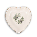 Olive Branch Ceramic Ring Dish, Gold Rim Trinket Tray, Jewelry Holder Gift, Round Wavy Round Heart — Front view — Photo 3