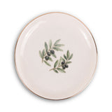 Olive Branch Ceramic Ring Dish, Gold Rim Trinket Tray, Jewelry Holder Gift, Round Wavy Round Heart — Front view — Photo 1