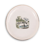 Olympic Ceramic Ring Dish, Gold Rim Trinket Tray, Jewelry Holder Gift, Round Wavy Round Heart — Front view — Photo 1