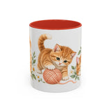 Orange Tabby Mug, Cute Watercolor Cat Coffee Cup, Floral Pet Lover Gift, 11oz 15oz Ceramic Accent Mug — 11oz / Red — front