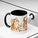 Orange Tabby Mug, Cute Watercolor Cat Coffee Cup, Floral Pet Lover Gift, 11oz 15oz Ceramic Accent Mug — 11oz / Black — context-2
