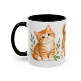 Orange Tabby Mug, Cute Watercolor Cat Coffee Cup, Floral Pet Lover Gift, 11oz 15oz Ceramic Accent Mug — 11oz / Black — left