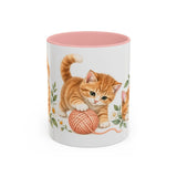 Orange Tabby Mug, Cute Watercolor Cat Coffee Cup, Floral Pet Lover Gift, 11oz 15oz Ceramic Accent Mug — 11oz / Pink — front