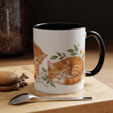 Orange Tabby Mug, Cute Watercolor Cat Coffee Cup, Floral Pet Lover Gift, 11oz 15oz Ceramic Accent Mug — 11oz / Black — context-1