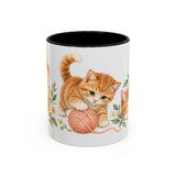 Orange Tabby Mug, Cute Watercolor Cat Coffee Cup, Floral Pet Lover Gift, 11oz 15oz Ceramic Accent Mug — 11oz / Black — front
