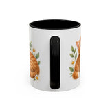Orange Tabby Mug, Cute Watercolor Cat Coffee Cup, Floral Pet Lover Gift, 11oz 15oz Ceramic Accent Mug — 11oz / Black — back
