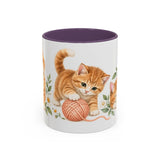 Orange Tabby Mug, Cute Watercolor Cat Coffee Cup, Floral Pet Lover Gift, 11oz 15oz Ceramic Accent Mug — 11oz / Purple — front