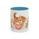 Orange Tabby Mug, Cute Watercolor Cat Coffee Cup, Floral Pet Lover Gift, 11oz 15oz Ceramic Accent Mug — 11oz / Light Blue — front