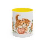 Orange Tabby Mug, Cute Watercolor Cat Coffee Cup, Floral Pet Lover Gift, 11oz 15oz Ceramic Accent Mug — 11oz / Yellow — front