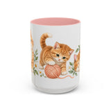 Orange Tabby Mug, Cute Watercolor Cat Coffee Cup, Floral Pet Lover Gift, 11oz 15oz Ceramic Accent Mug — 15oz / Pink — front