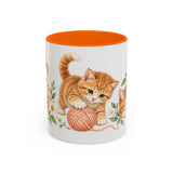 Orange Tabby Mug, Cute Watercolor Cat Coffee Cup, Floral Pet Lover Gift, 11oz 15oz Ceramic Accent Mug — 11oz / Orange — front