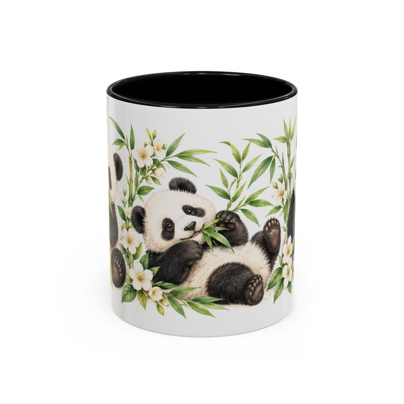 Panda Mug, Bamboo Blossoms, Cute Watercolor Animal Coffee Cup, Panda Lover Gift, 11oz 15oz Ceramic Accent Mug — 11oz / Black — front